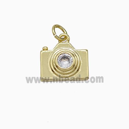 Copper Camera Pendant Pave Zirconia Gold Plated