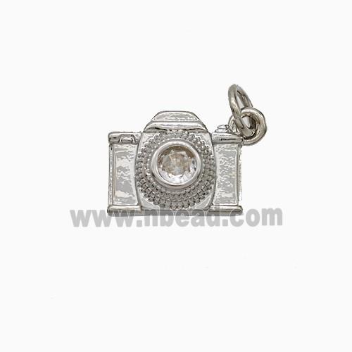 Copper Camera Pendant Pave Zirconia Platinum Plated