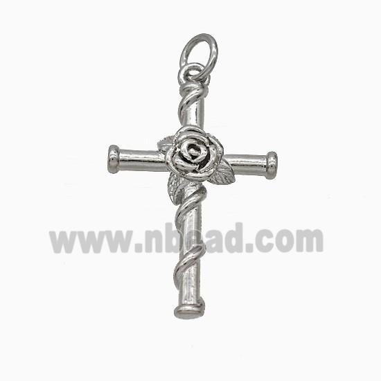 Copper Cross Pendant Flower Platinum Plated