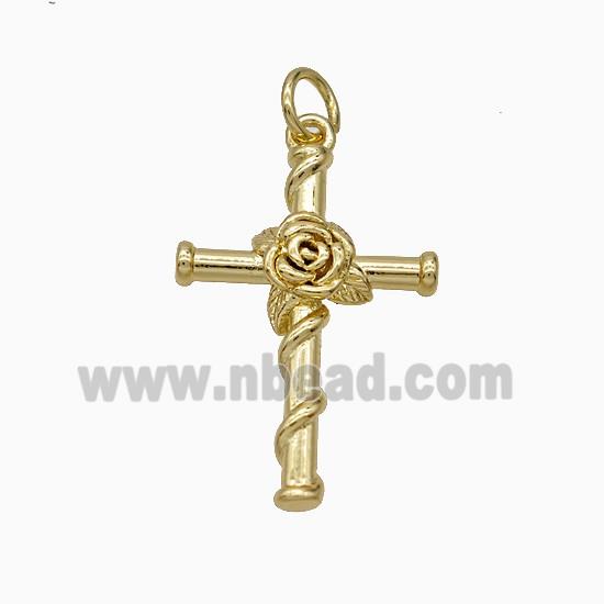 Copper Cross Pendant Flower Gold Plated