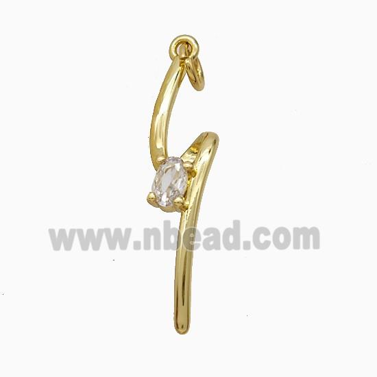 Copper Lightning Pendant Pave Zirconia Gold Plated