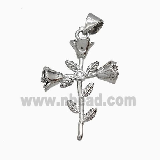 Copper Flower Pendant Pave Zirconia Platinum Plated