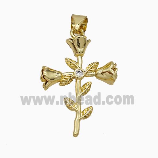 Copper Flower Pendant Pave Zirconia Gold Plated