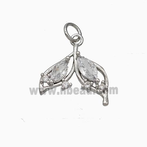 Copper Leaf Pendant Pave Zirconia Platinum Plated