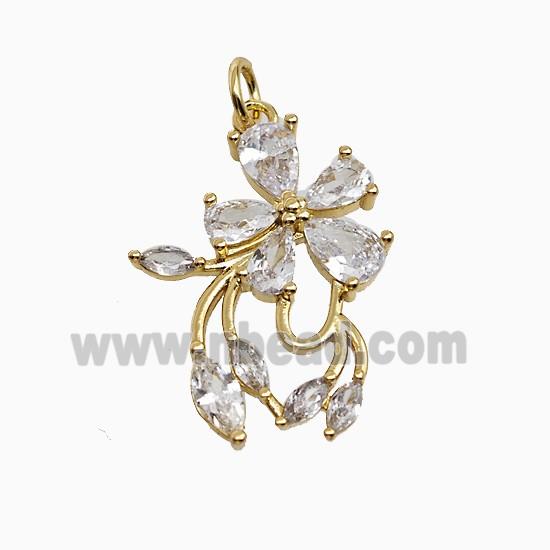 Copper Flower Pendant Pave Zirconia Gold Plated