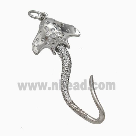 Manta Ray Charms Copper Ocean Whale Pendant Pave Zirconia Platinium Plated