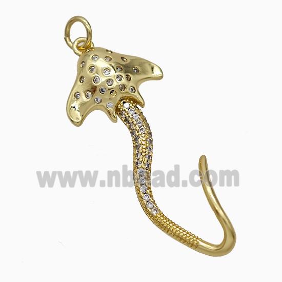 Manta Ray Charms Copper Ocean Whale Pendant Pave Zirconia Gold Plated