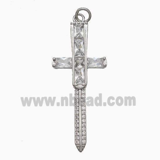Copper Cross Pendant Pave Zirconia Platinum Plated