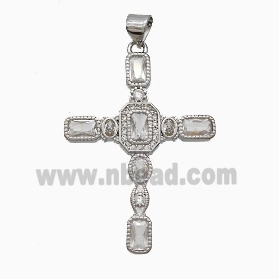 Copper Cross Pendant Pave Zirconia Platinum Plated