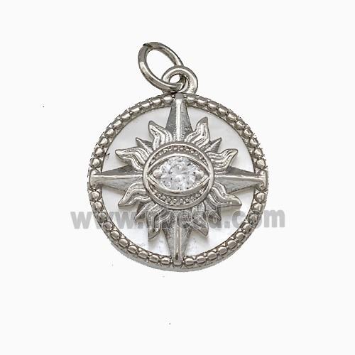 Copper Sun Eye Pendant Pave Zirconia Platinum Plated