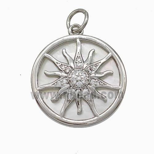 Copper Sun Pendant Pave Zirconia Platinum Plated