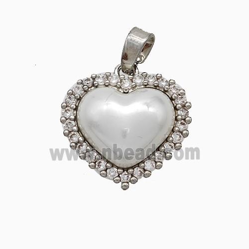 Copper Heart Pendant Pave Zirconia White Pearlized Resin Platinum Plated