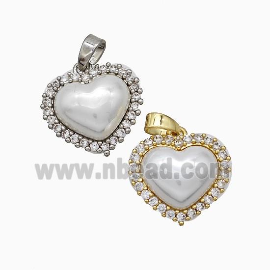 Copper Heart Pendant Pave Zirconia White Pearlized Resin Mixed