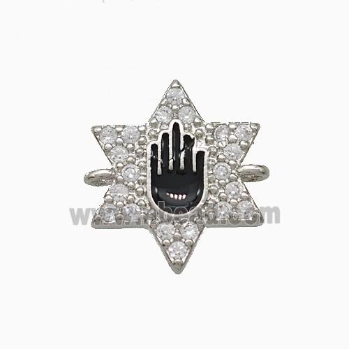Copper Star Hand Connector Pave Zirconia Black Enamel Platinum Plated