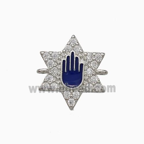 Copper Star Hand Connector Pave Zirconia Purple Enamel Platinum Plated