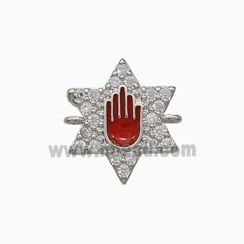 Copper Star Hand Connector Pave Zirconia Red Enamel Platinum Plated