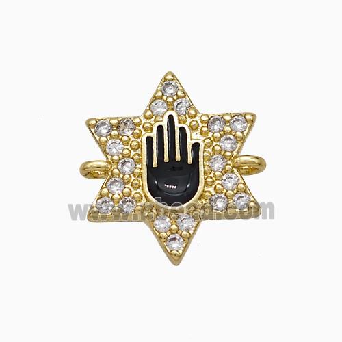 Copper Star Hand Connector Pave Zirconia Black Enamel Gold Plated