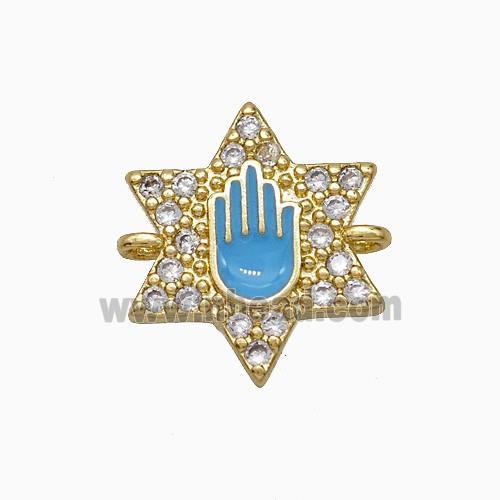 Copper Star Hand Connector Pave Zirconia Blue Enamel Gold Plated