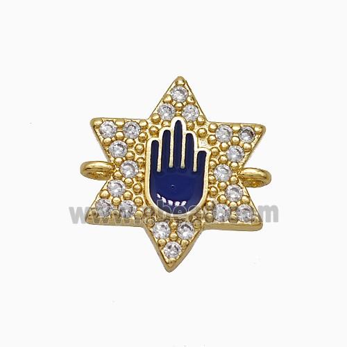 Copper Star Hand Connector Pave Zirconia Purple Enamel Gold Plated