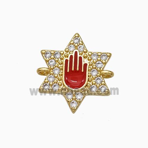 Copper Star Hand Connector Pave Zirconia Red Enamel Gold Plated