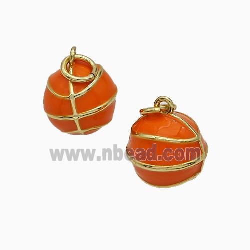 Copper Round Basketball Pendant Red Enamel Sports Gold Plated