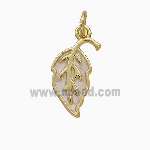 Copper Leaf Pendant White Painted Gold Plated