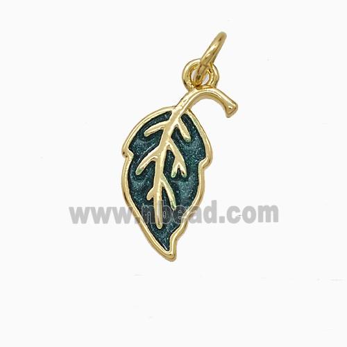 Copper Leaf Pendant Green Painted Gold Plated
