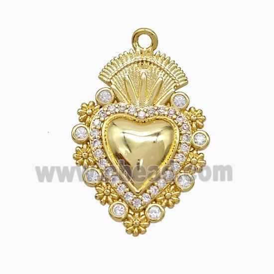 Copper Heart Pendant Pave Zirconia Gold Plated