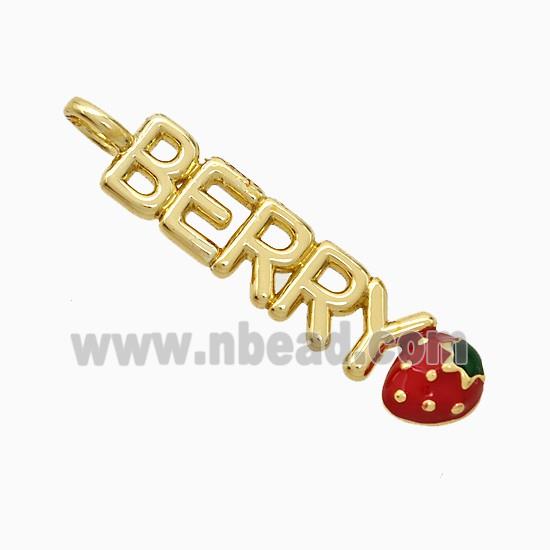 Copper Berry Strawberry Pendant Red Enamel Gold Plated