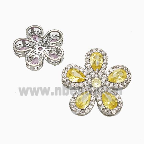 Copper Flower Pendant Pave Zirconia Yellow Crystal Glass Platinum Plated