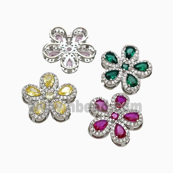 Copper Flower Pendant Pave Zirconia Crystal Glass Platinum Plated Mixed