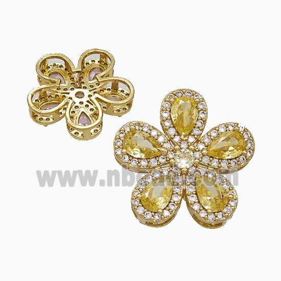 Copper Flower Pendant Pave Zirconia Yellow Crystal Glass Gold Plated