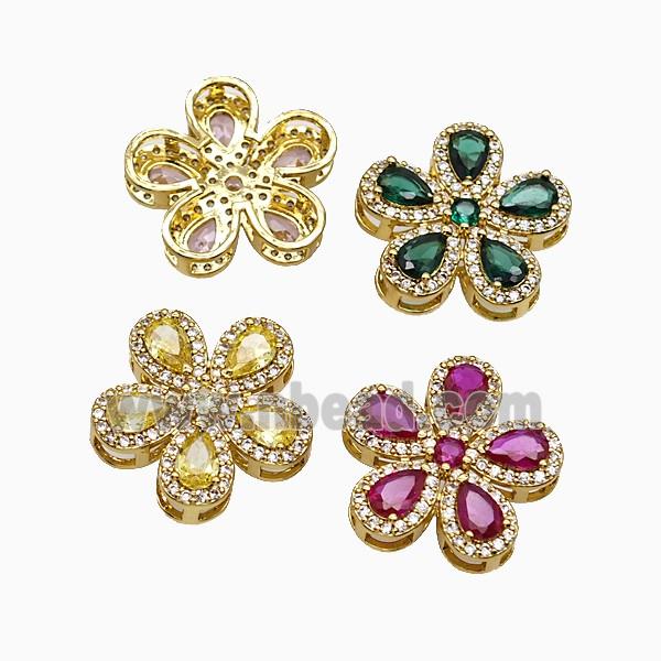 Copper Flower Pendant Pave Zirconia Crystal Glass Gold Plated Mixed