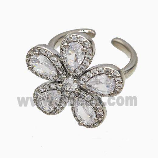 Copper Flower Rings Pave Zirconia Crystal Glass Platinum Plated