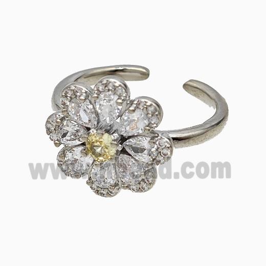 Copper Flower Rings Pave Zirconia Crystal Glass Platinum Plated