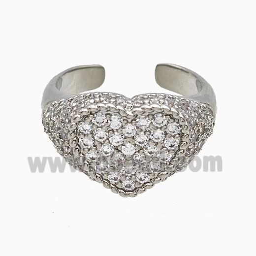 Copper Heart Rings Micropave Zirconia Platinum Plated
