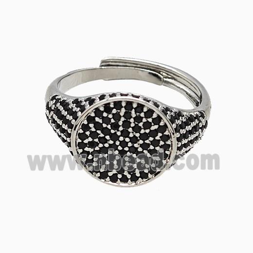 Copper Sun Rings Pave Black Zirconia Adjustable Platinum Plated