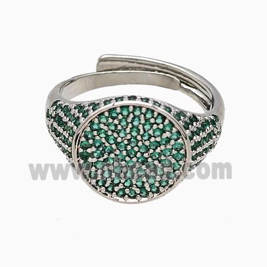 Copper Sun Rings Pave Green Zirconia Adjustable Platinum Plated