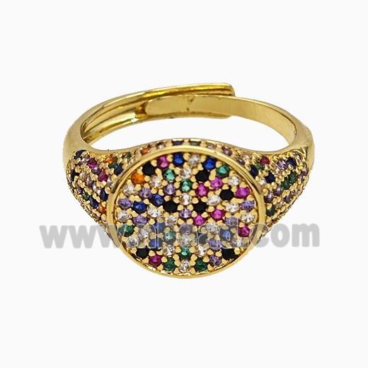 Copper Sun Rings Pave Multicolor Zirconia Adjustable Gold Plated