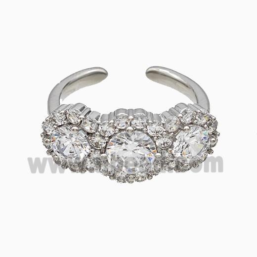 Copper Flower Rings Pave Zirconia Crystal Glass Platinum Plated