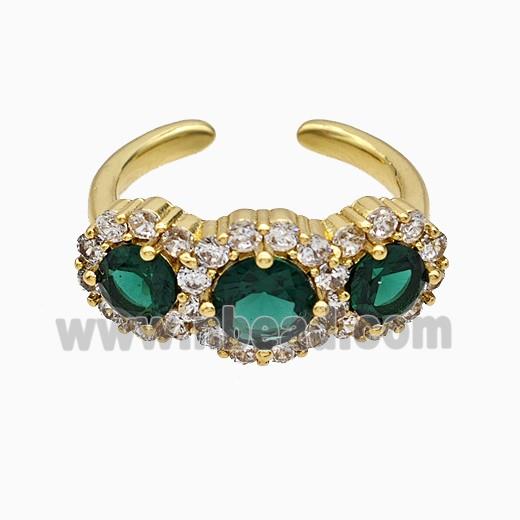 Copper Flower Rings Pave Zirconia Green Crystal Glass Gold Plated