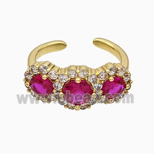 Copper Flower Rings Pave Zirconia Fuchsia Crystal Glass Gold Plated