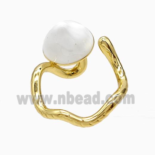 Copper Mushroom Rings White Enamel Gold Plated