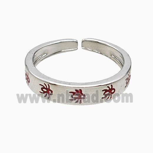 Copper Ladybug Rings Red Enamel Platinum Plated