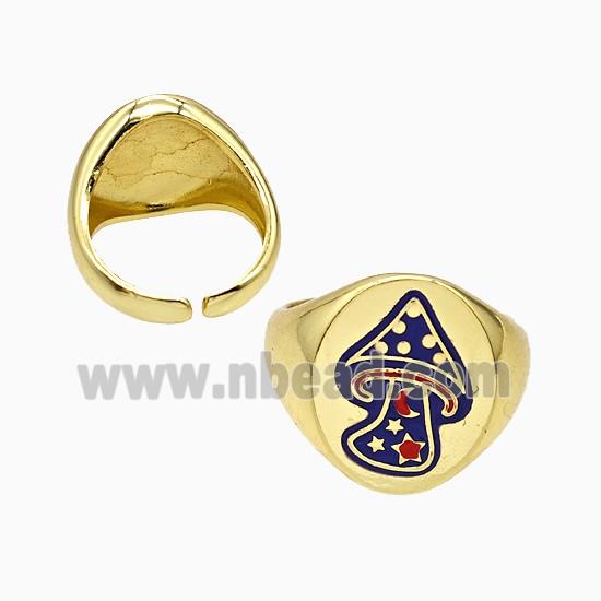 Copper Mushroom Rings Enamel Gold Plated