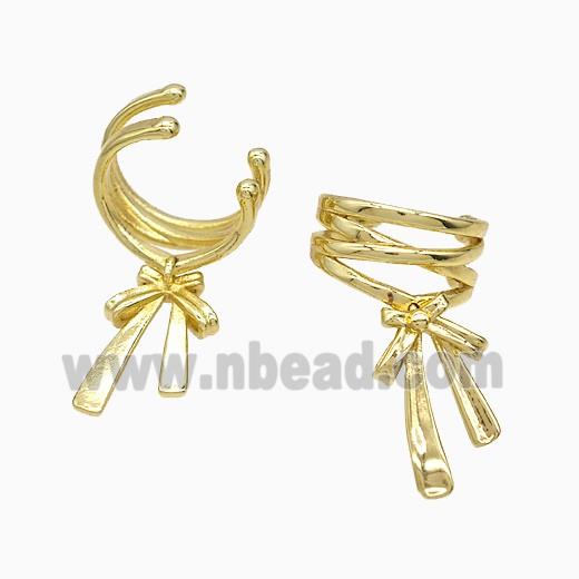 Copper Bowknot Clip Earrings Gold Plated
