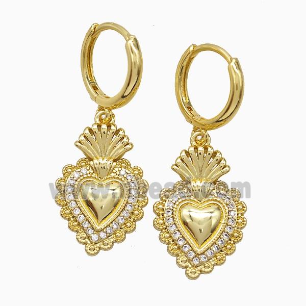 Copper Heart Hoop Earrings Pave Zirconia Gold Plated