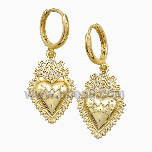 Copper Heart Hoop Earrings Pave Zirconia Gold Plated