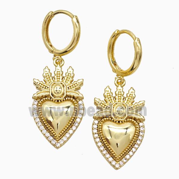 Copper Heart Hoop Earrings Pave Zirconia Gold Plated