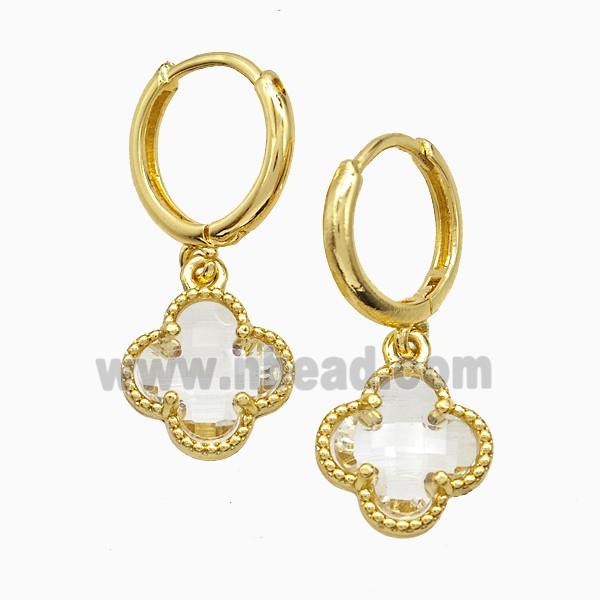 Copper Clover Hoop Earrings Pave Crystal Glass Gold Plated
